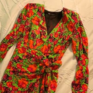 NWOT Zara floral chiffon tie dress
